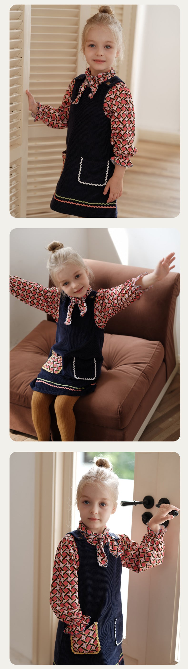 ブラウス 総柄 リボンタイ ラッフル袖 キッズ 女の子 トップス【mh0011566】