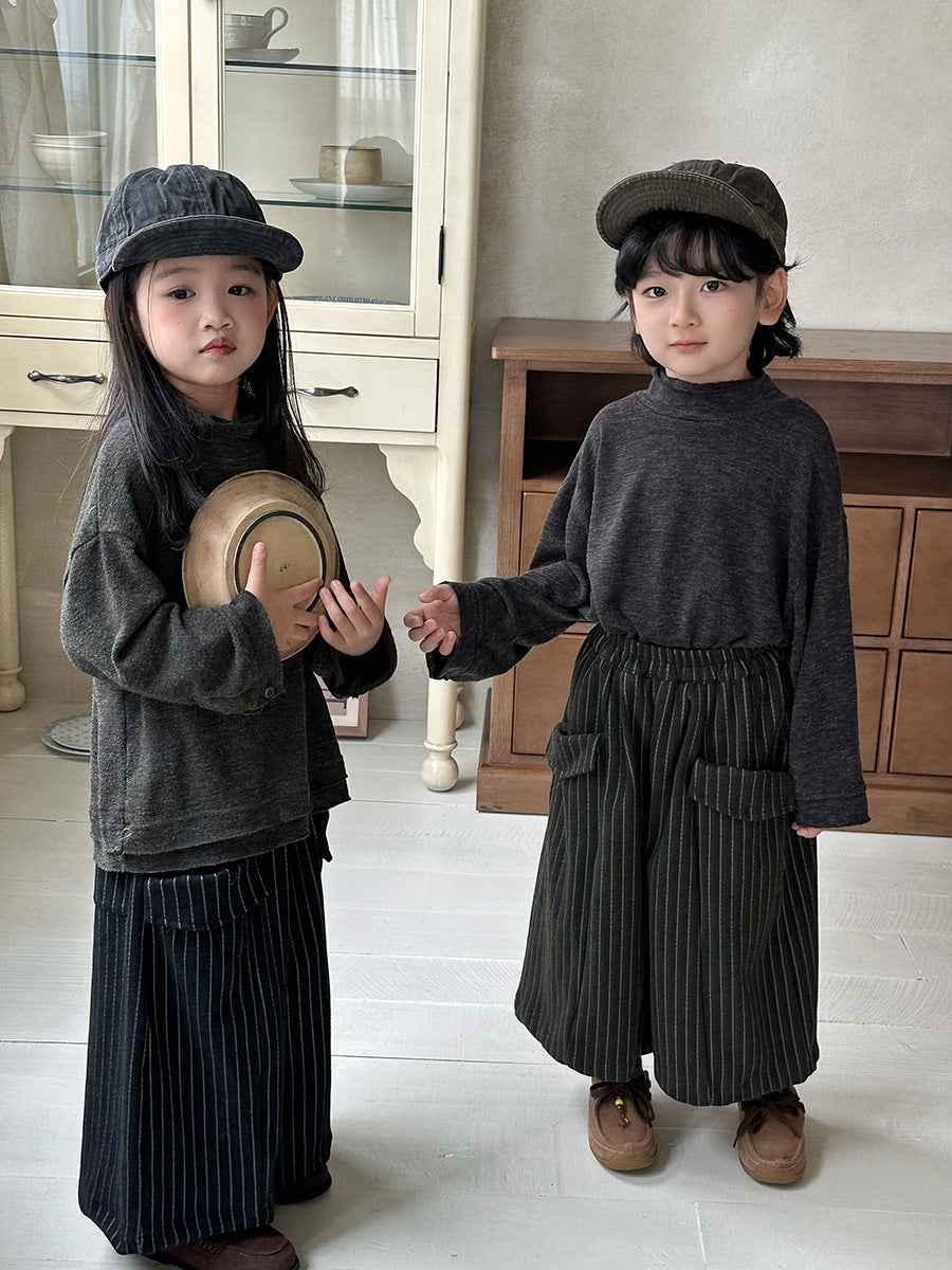 Pantalones anchos sueltos a rayas con bolsillos grandes para niños【mh0014289】