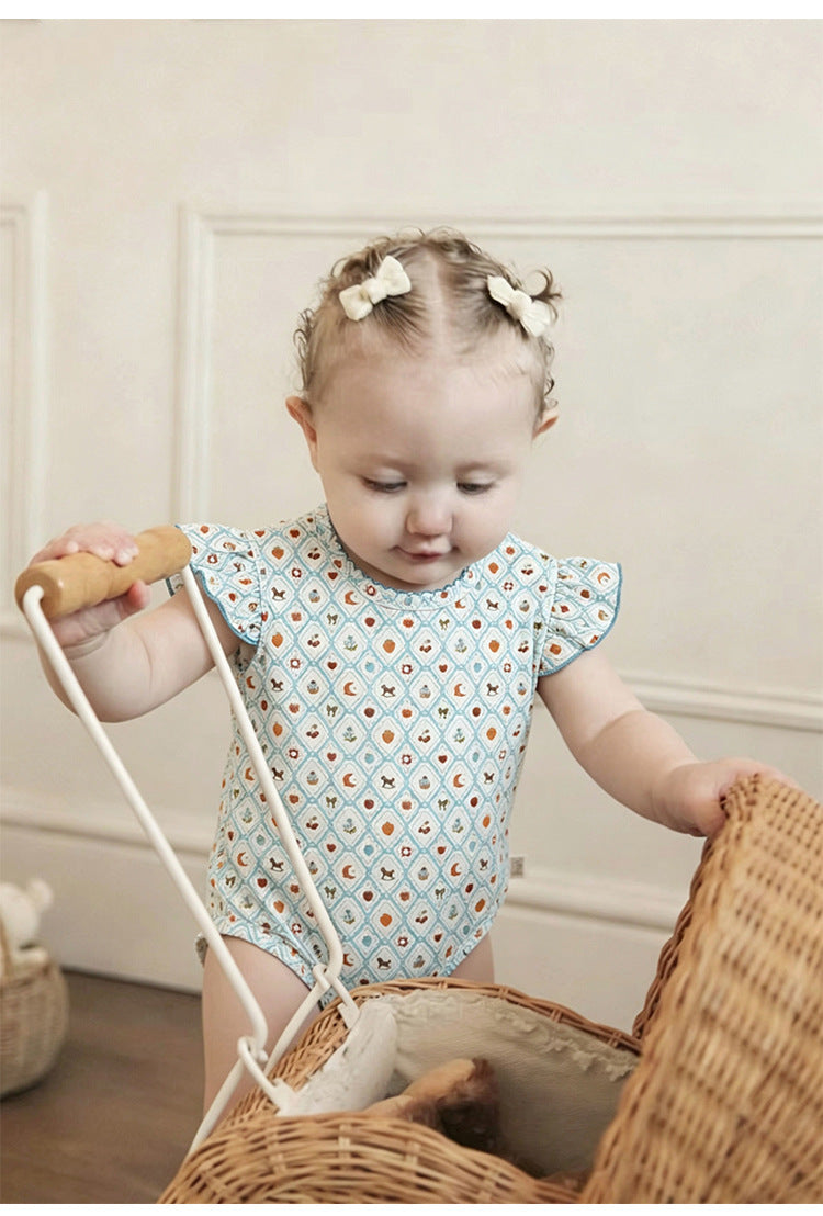 Ruffled Sleeve Romper 幾何学モチーフ 半袖ロンパース【mh0013035】