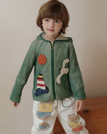 ニットカーディガン アップリケ フード付き キッズ【mh0011558】