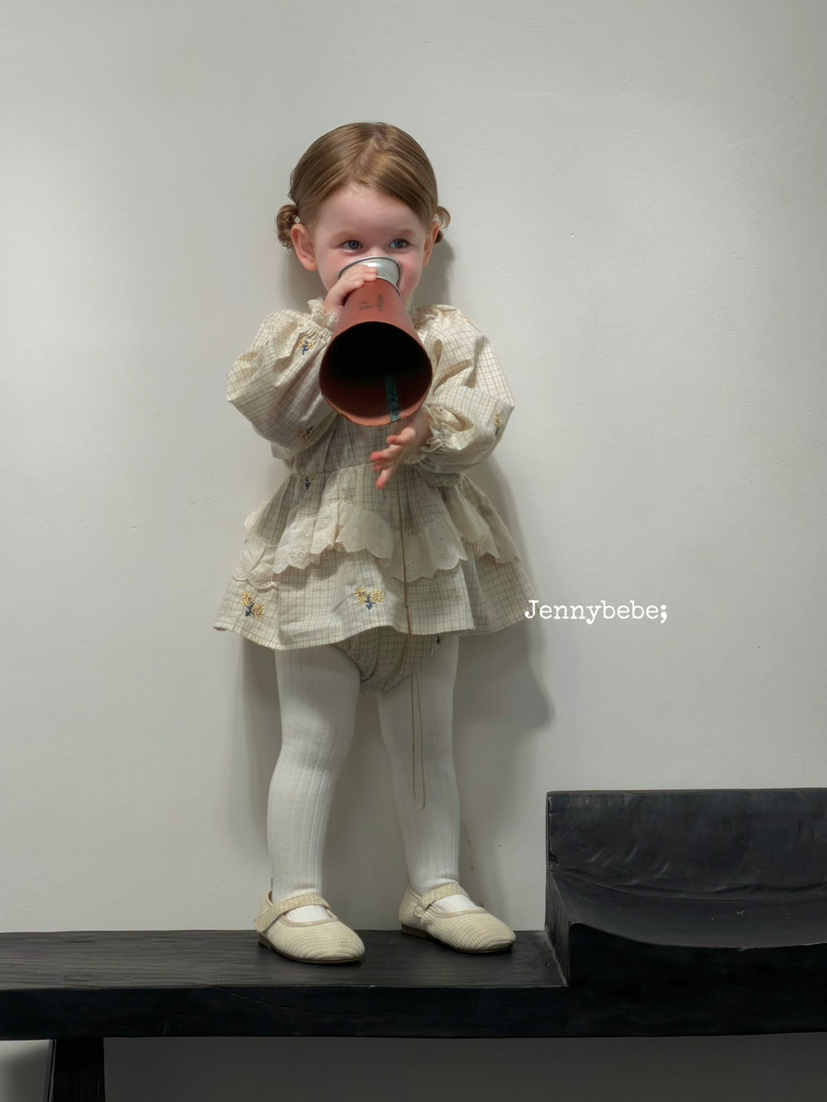 Mameluco/vestido con volantes, bordado floral, por niveles, para bebé/niño pequeño【mh0014315】