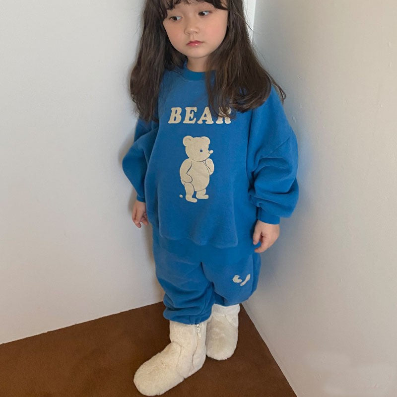 Conjunto de sudadera de manga larga con estampado de osito y pantalón largo para bebés y niños 【mh0014639】