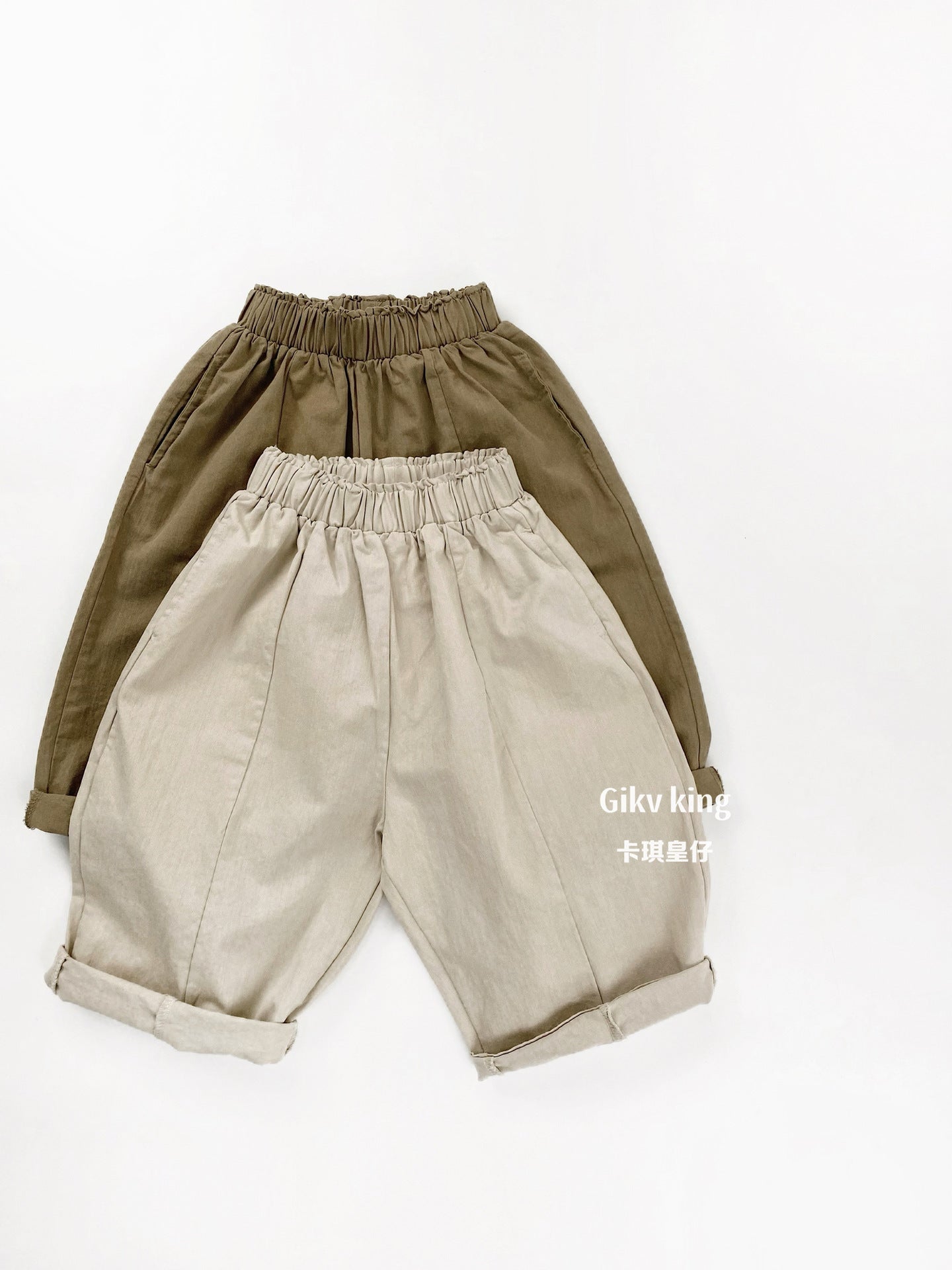 Woven Cotton Elastic Waist Tapered Pants Daily Tapered Pants [mh0012564]