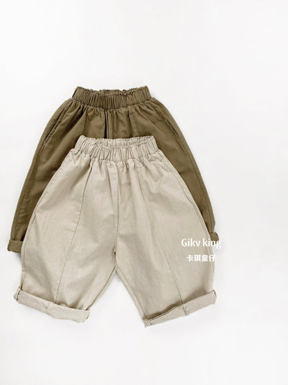 Woven Cotton Elastic Waist Tapered Pants Daily Tapered Pants [mh0012564]