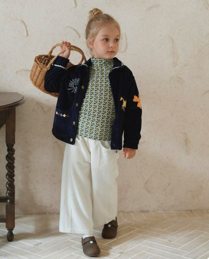 コーデュロイ キッズ ジャケット/パンツ 刺繍 カジュアル ワイドシルエット【mh0011573】