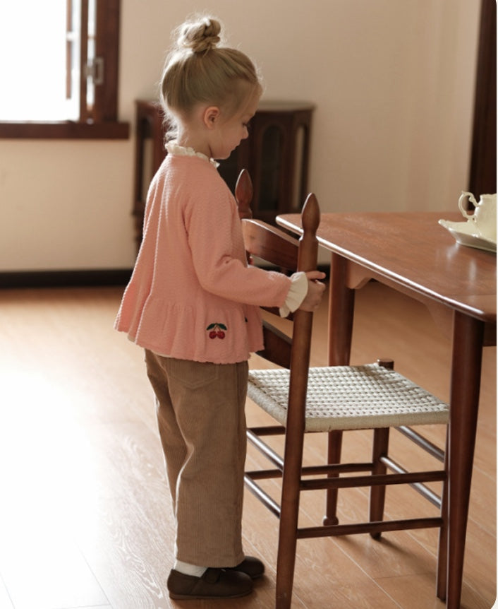 ペプラムカーディガン さくらんぼ 刺繍 女の子 ニット アウター【mh0011559】