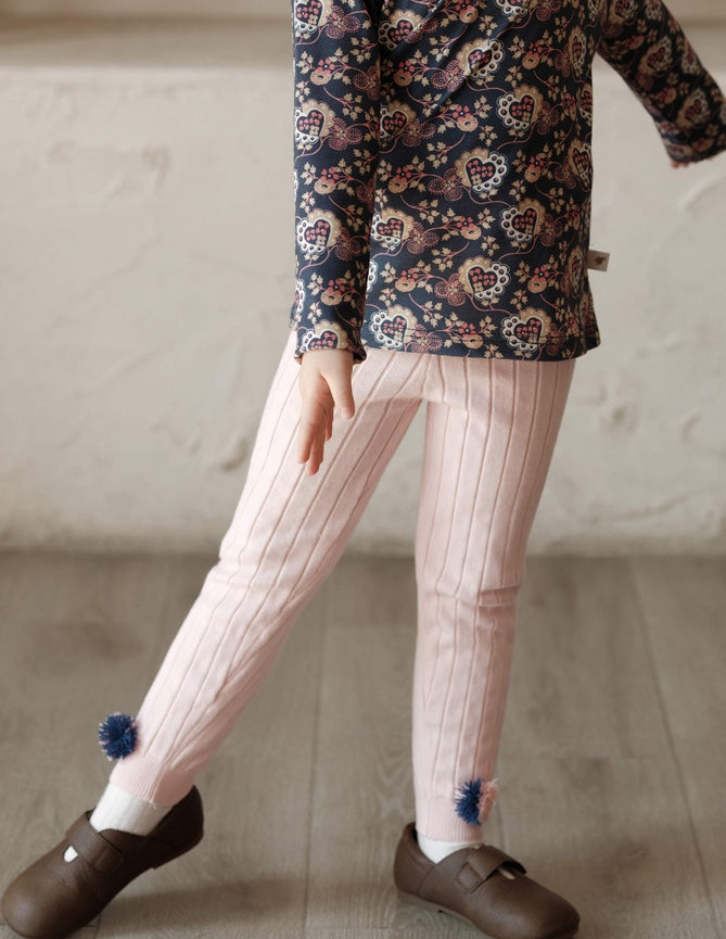 ニットレギンス ラッフル ポンポン付き キッズ 女の子 ボトムス【mh0011569】