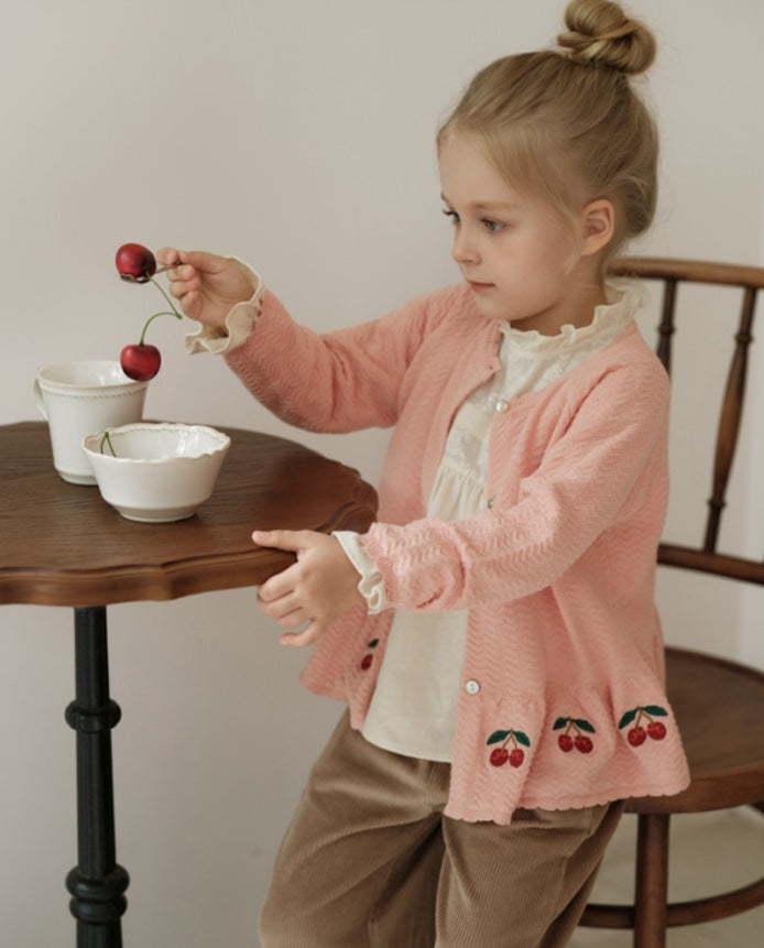 ペプラムカーディガン さくらんぼ 刺繍 女の子 ニット アウター【mh0011559】