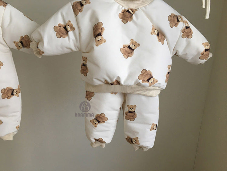Bear Print Padded Top & Pants Set クマ柄 中綿トップス パンツセット【mh0012640】