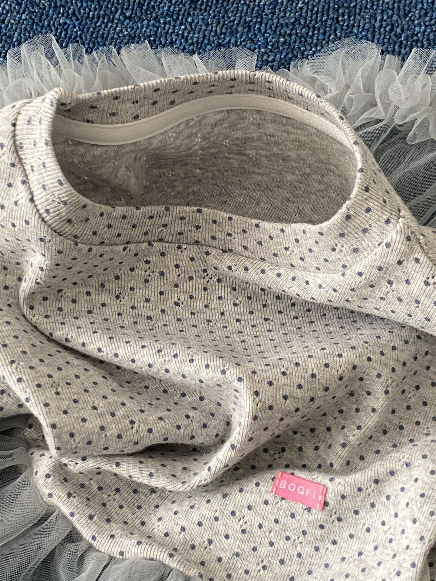 Camiseta de manga larga de tul con lunares para niños 【mh0014218】
