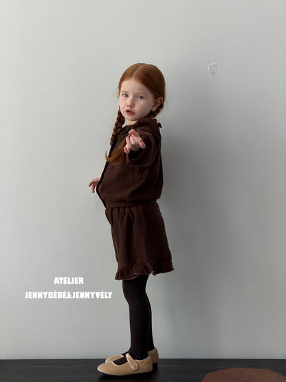 Conjunto de blusa de manga larga con cuello de volantes y mangas abullonadas con pantalón de volantes para niños 【mh0014669】