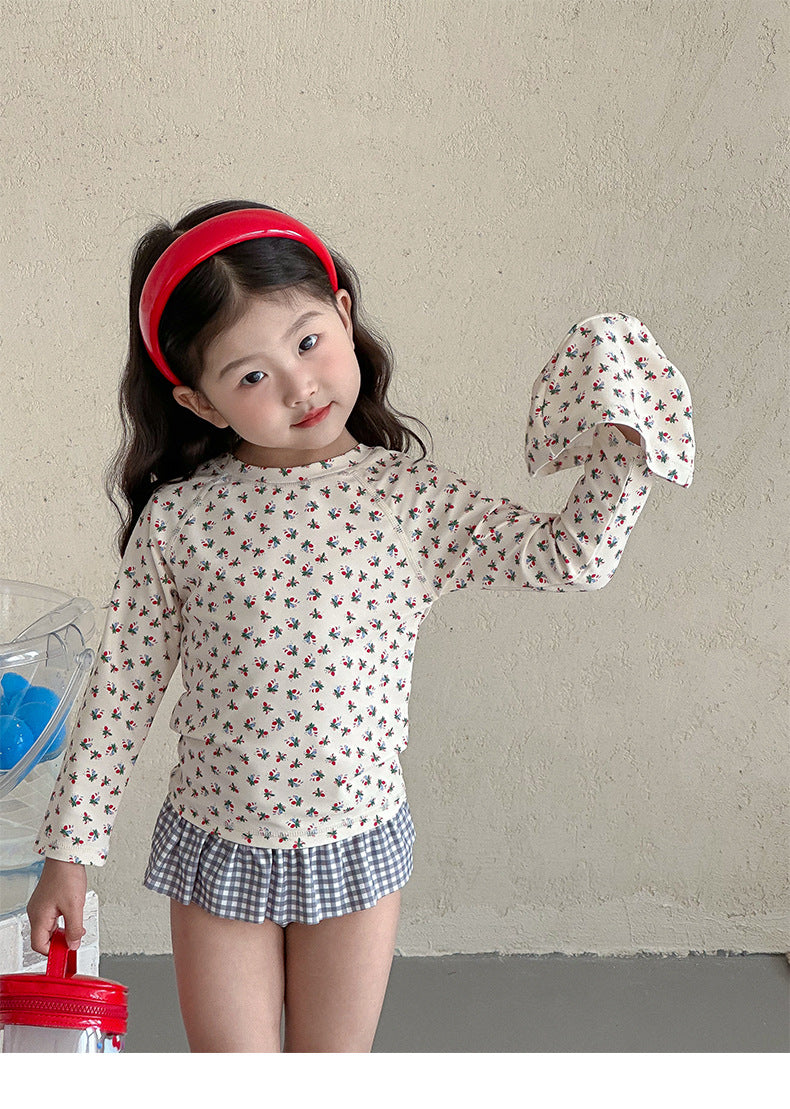 UPF50 Plus Floral Gingham Long Sleeve Swimsuit 花柄 ギンガムチェック 水着【mh0012600】