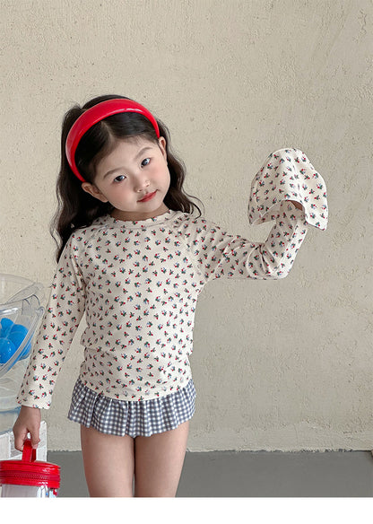 UPF50 Plus Floral Gingham Long Sleeve Swimsuit 花柄 ギンガムチェック 水着【mh0012600】