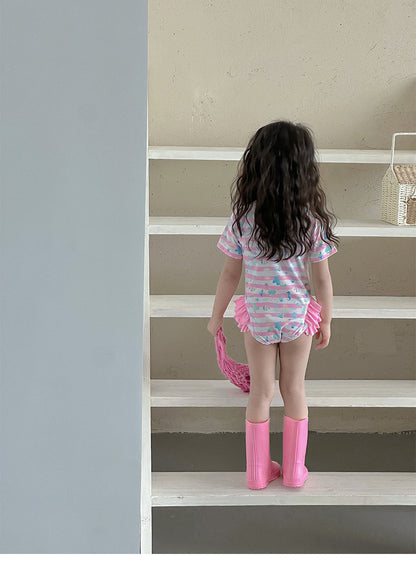 UPF50 Plus Marine Striped Short Sleeve One-piece マリンボーダー 水着【mh0012601】