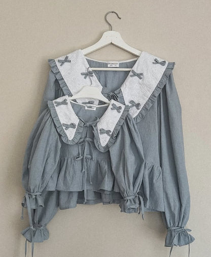 Kids' Ribbon Big Collar Ruffle Long-Sleeve Blouse [mh0014751]