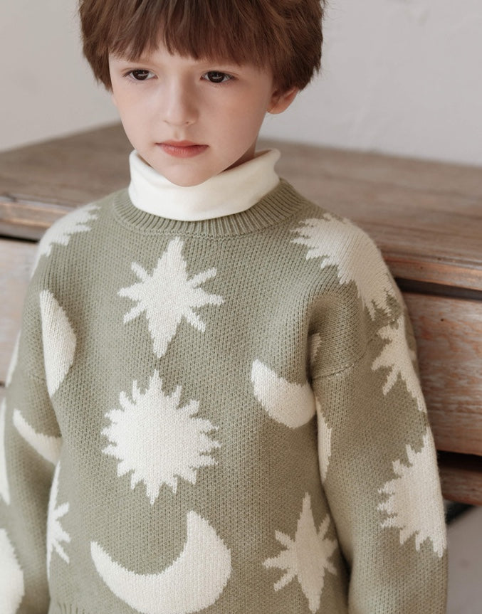 ニットセーター 星 月柄 カジュアル くすみカラー トップス【mh0011574】