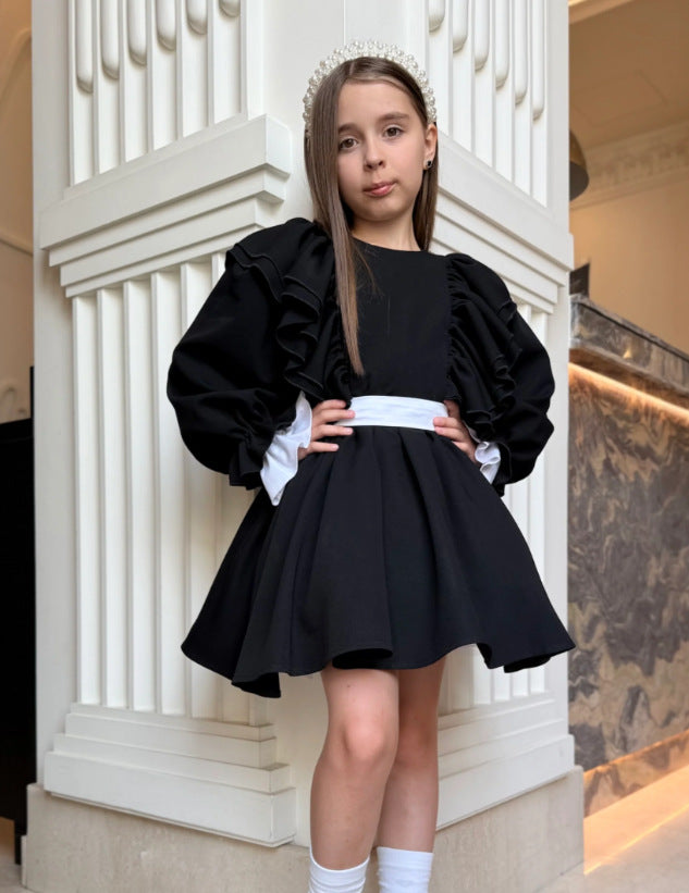 Kids' Ruffle Ribbon Long-Sleeve Dress 【mh0014738】