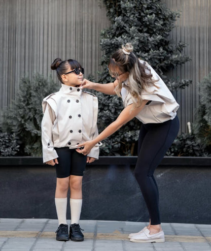 Kids' Shoulder-Pleated Stand-Collar Double-Button Jacket [mh0014740]