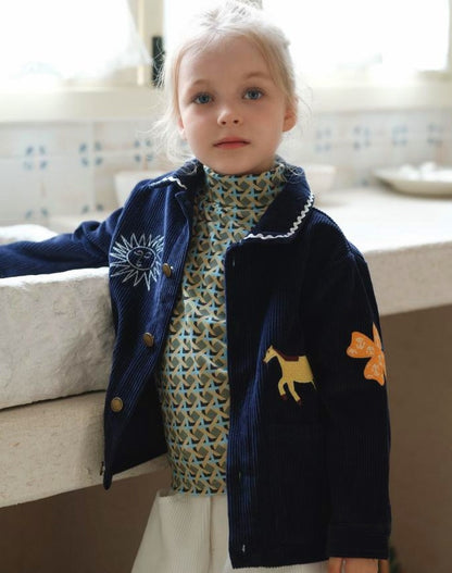 コーデュロイ キッズ ジャケット/パンツ 刺繍 カジュアル ワイドシルエット【mh0011573】