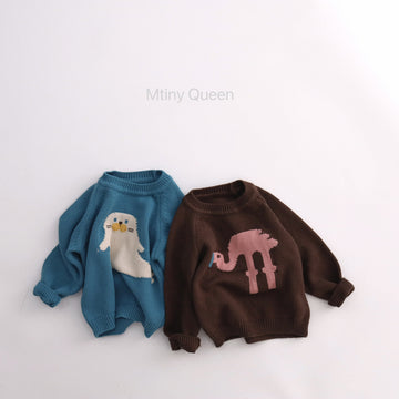 Suéter de punto con cuello redondo y manga raglán con diseño de animales para niños [mh0014118]