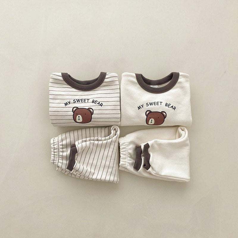 Conjunto de camiseta de manga larga y pantalón largo con estampado de osito para bebé y niños 【mh0014630】