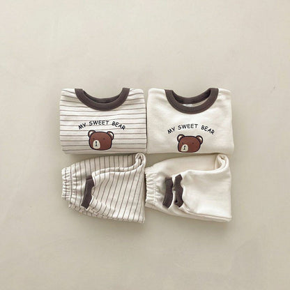 Conjunto de camiseta de manga larga y pantalón largo con estampado de osito para bebé y niños 【mh0014630】