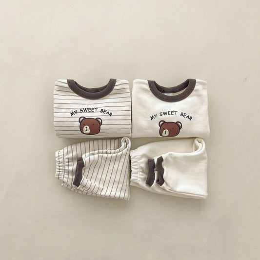 ベビー キッズ ベアプリント 長袖Tシャツ ロングパンツ セット【mh0014630】