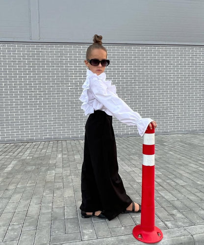 Kids' Side-Ruffle Cotton Long-Sleeve Shirt [mh0014744]