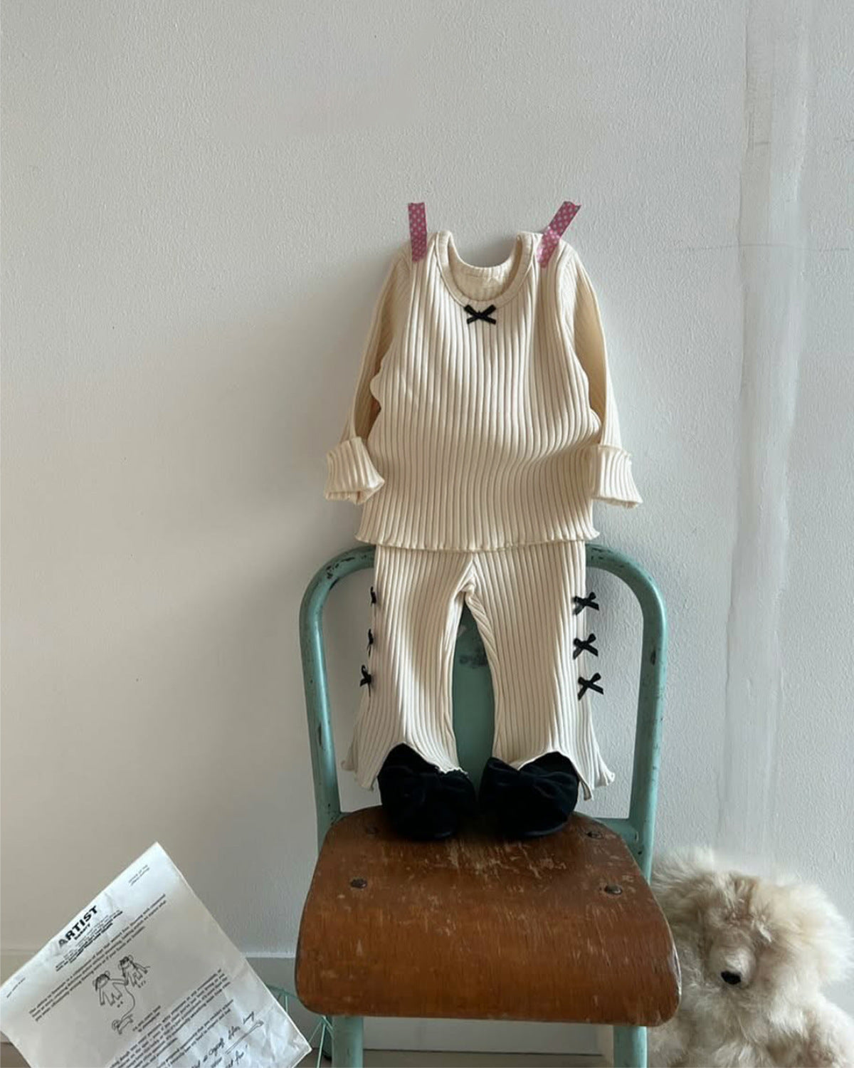 ベビーセットアップ リブニット リボンデザイン ホームウェア【mh0011637】