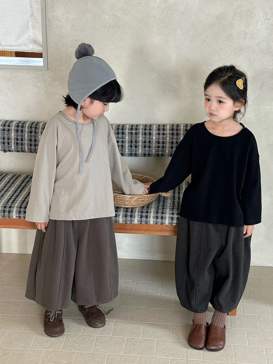 Camiseta de manga larga holgada con abertura lateral y hombros caídos para niños 【mh0014298】