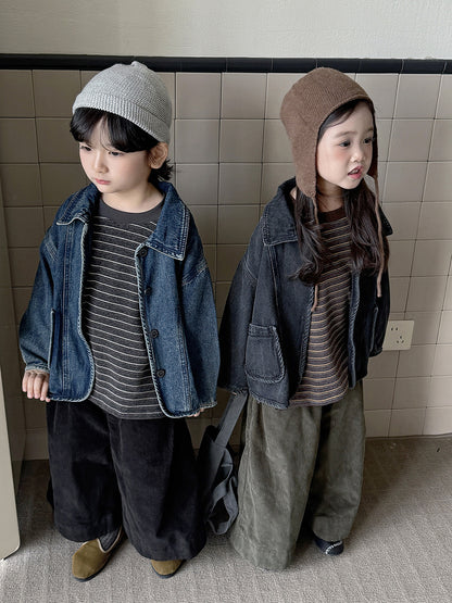Kids' Denim Jacket with Piping and Pockets【mh0014782】