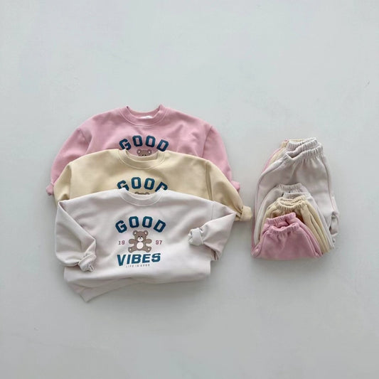 Conjunto de sudadera con logo y estampado de osito y pantalón largo para bebé y niños 【mh0014632】