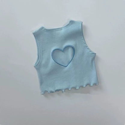 Personalized Love Embroidery Top ハート 刺繍 ノースリーブTシャツ【mh0012901】