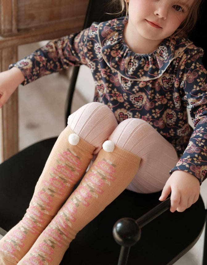 ハイソックス ニュアンスカラー ポンポン 靴下 キッズ コットン【mh0011562】