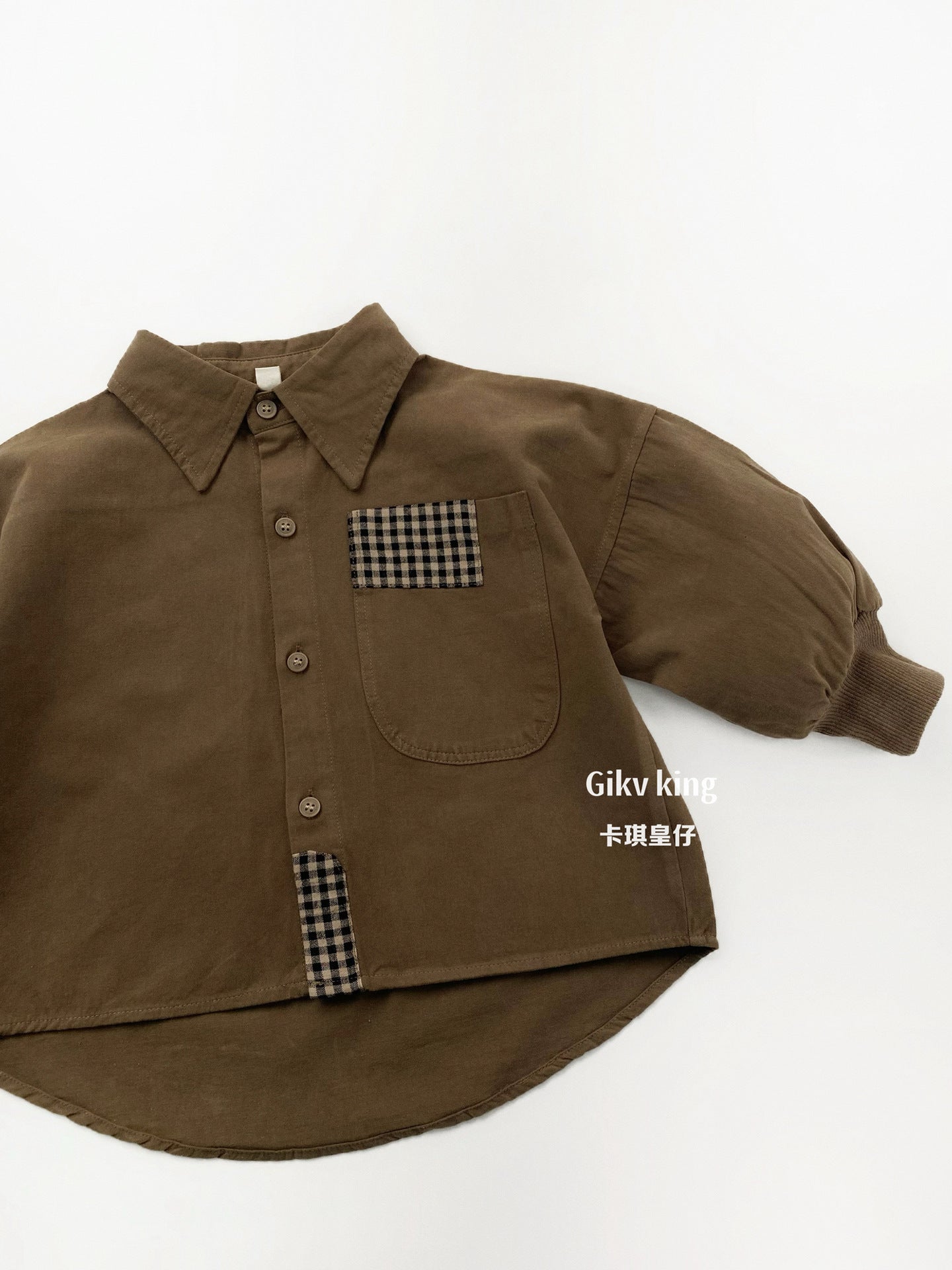 Plaid Patchwork Lantern Sleeve Shirt チェック パッチワーク シャツ【mh0012562】