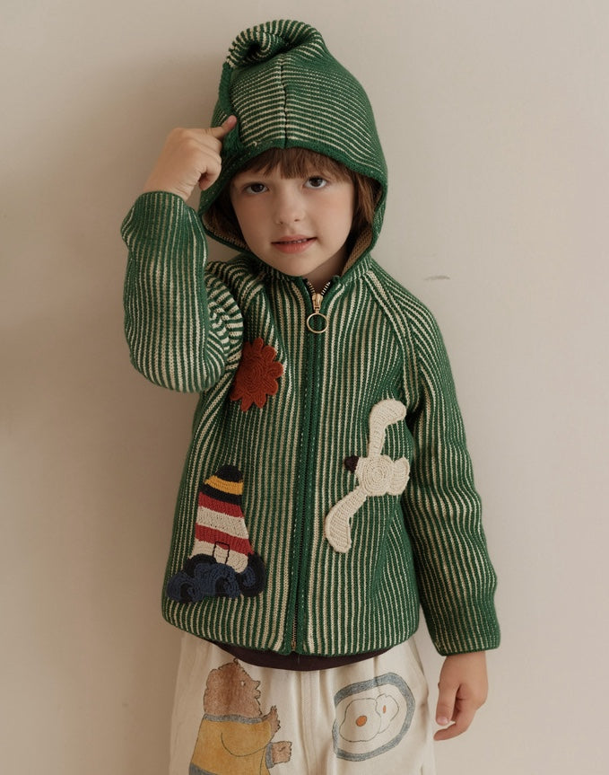 ニットカーディガン アップリケ フード付き キッズ【mh0011558】