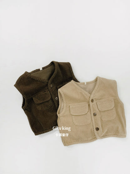 Retro Corduroy Layered Sleeveless Vest コーデュロイ ベスト【mh0012573】