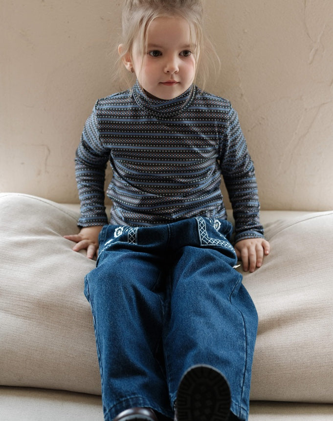 ワイドデニムパンツ 刺繍 ジーンズ キッズ 女の子 ボトムス【mh0011568】