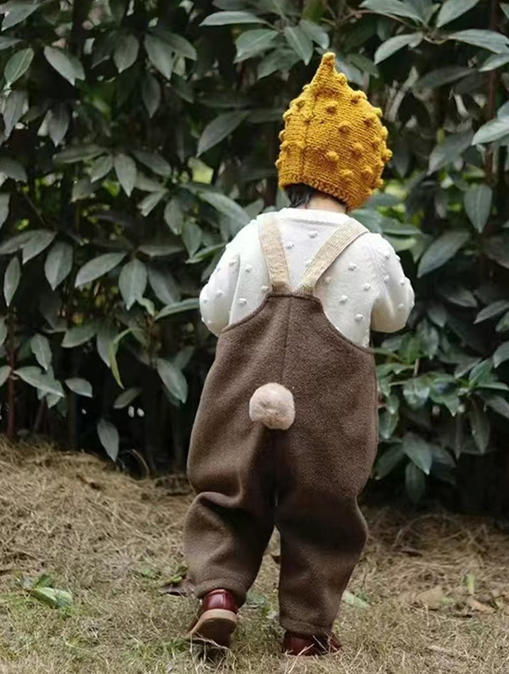 サロペット ウール調 厚手 しっぽ付 オーバーオール 防寒【mh0011707】