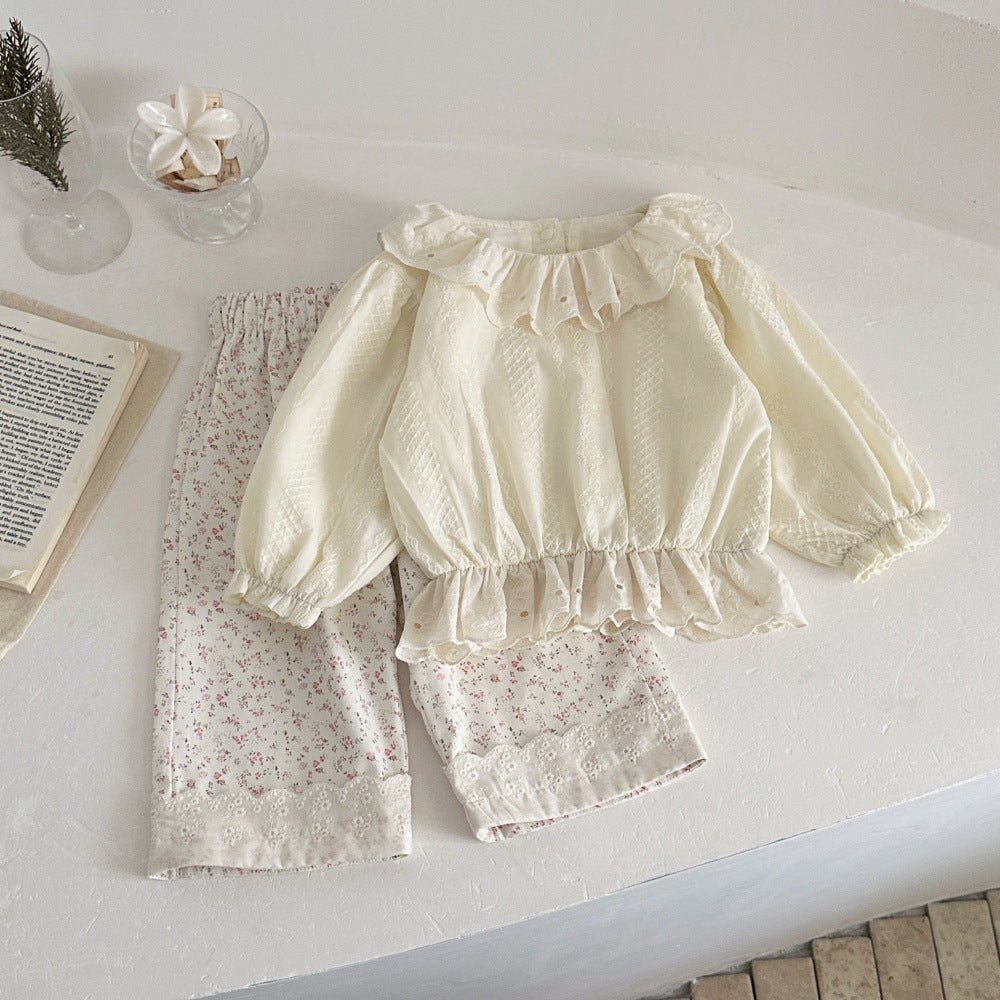 Baby Kids Floral Hem Lace Easy Wide Pants【mh0014357】