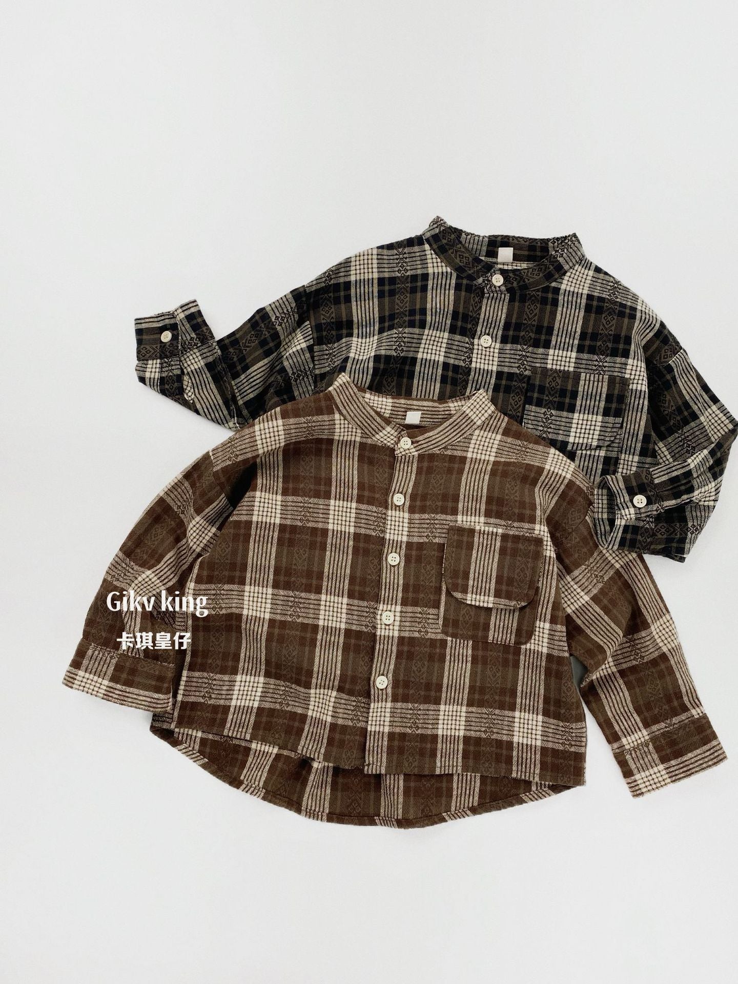 Vintage Plaid Long Sleeve Button Shirt キッズ チェック柄 シャツ【mh0012571】