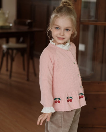 ペプラムカーディガン さくらんぼ 刺繍 女の子 ニット アウター【mh0011559】