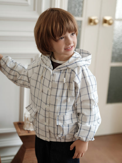 ウィンドブレーカー チェック柄 キッズ フード付き 調整可能【mh0011557】