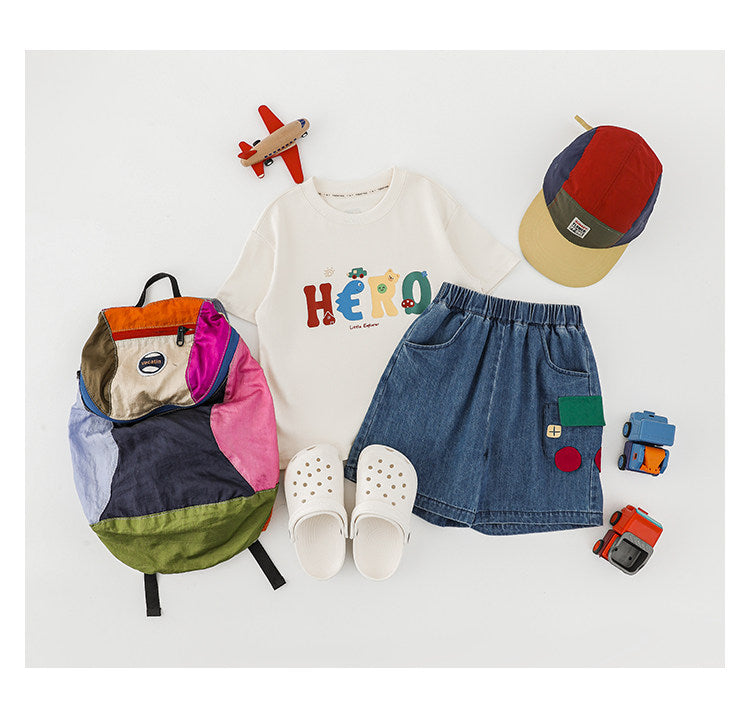 Graphic Explorer Hero Tシャツ デニムショートパンツ セットアップ【mh0012730】