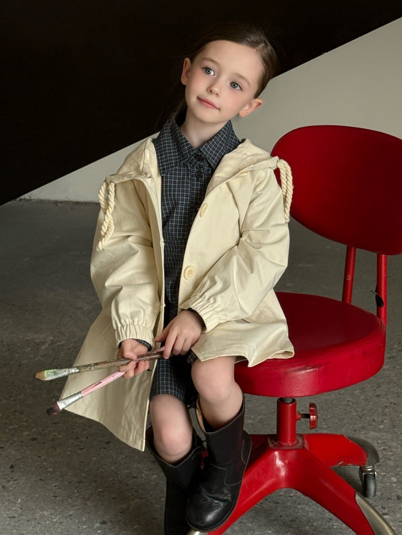 Kids' Hooded Front-Button Long-Sleeve Trench Coat [mh0014069]