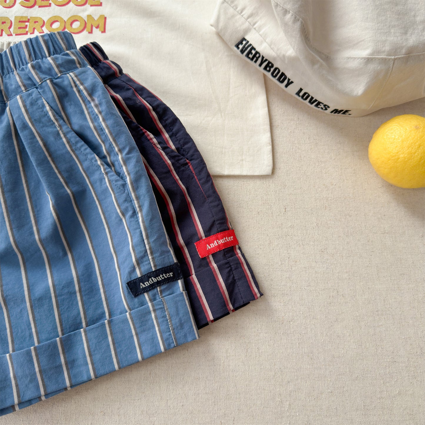 Navy Red Stripe Cotton Shorts ストライプ ショートパンツ【mh0012664】