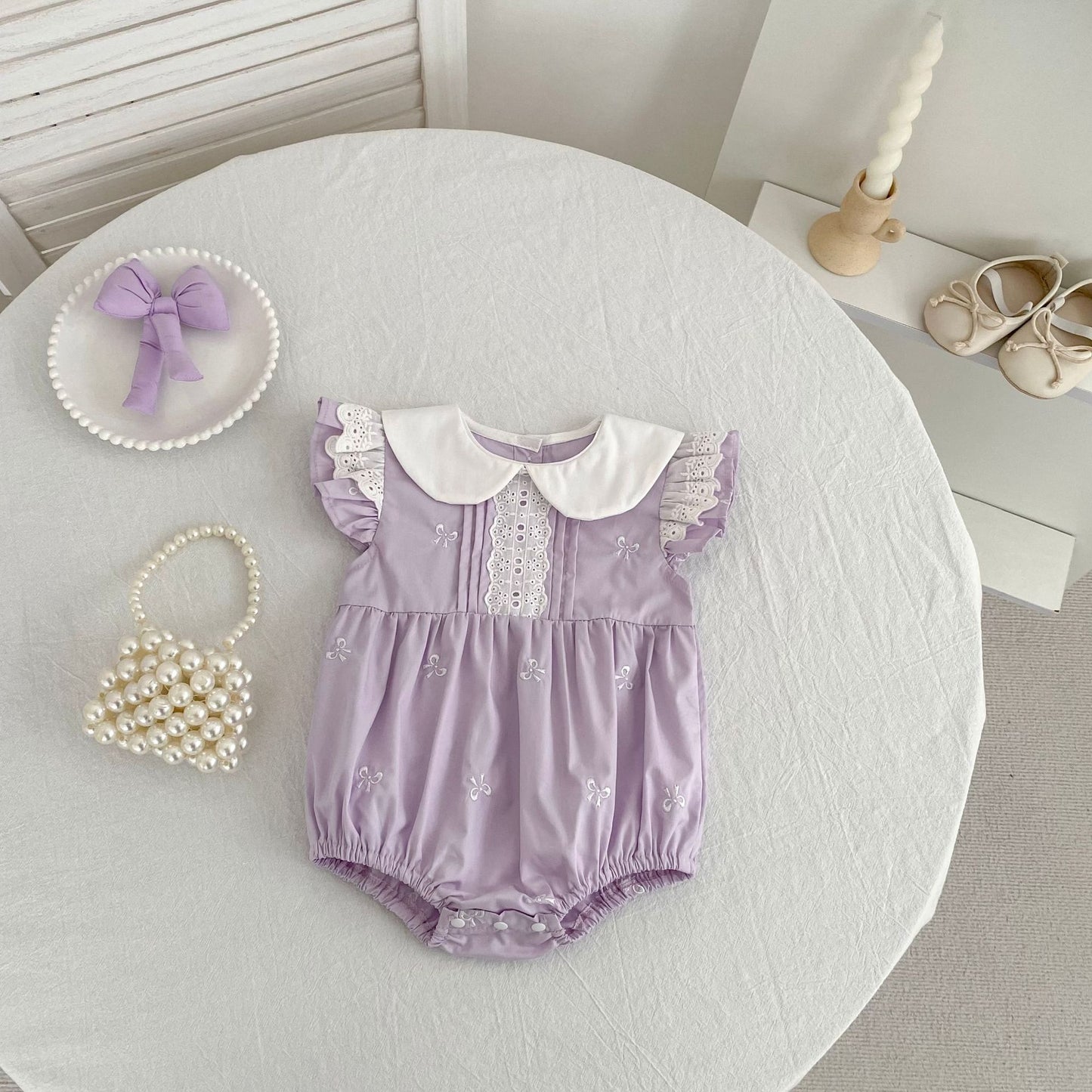 Bow Embroidery Ruffle Romper Dress ラッフル ロンパース ワンピース【mh0013161】