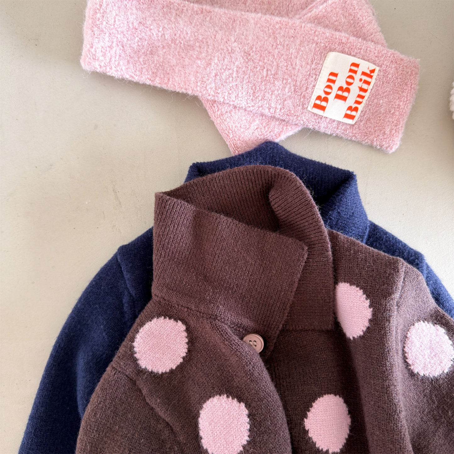 Kids' Polka Dot Collared Button-Up Long-Sleeve Knit Cardigan [mh0014056]