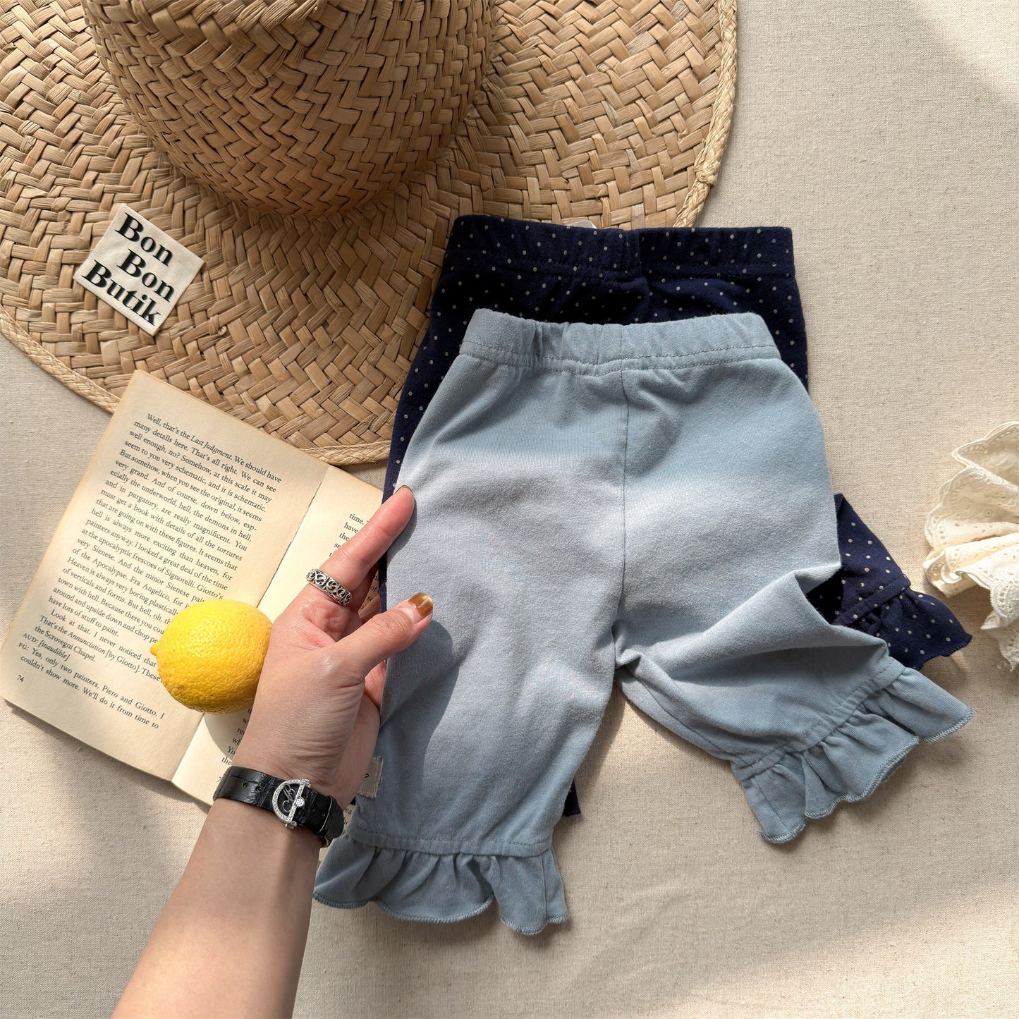 Ruffle Hem Dot Cotton Capri Leggings フリル ハーフ丈レギンス【mh0012663】