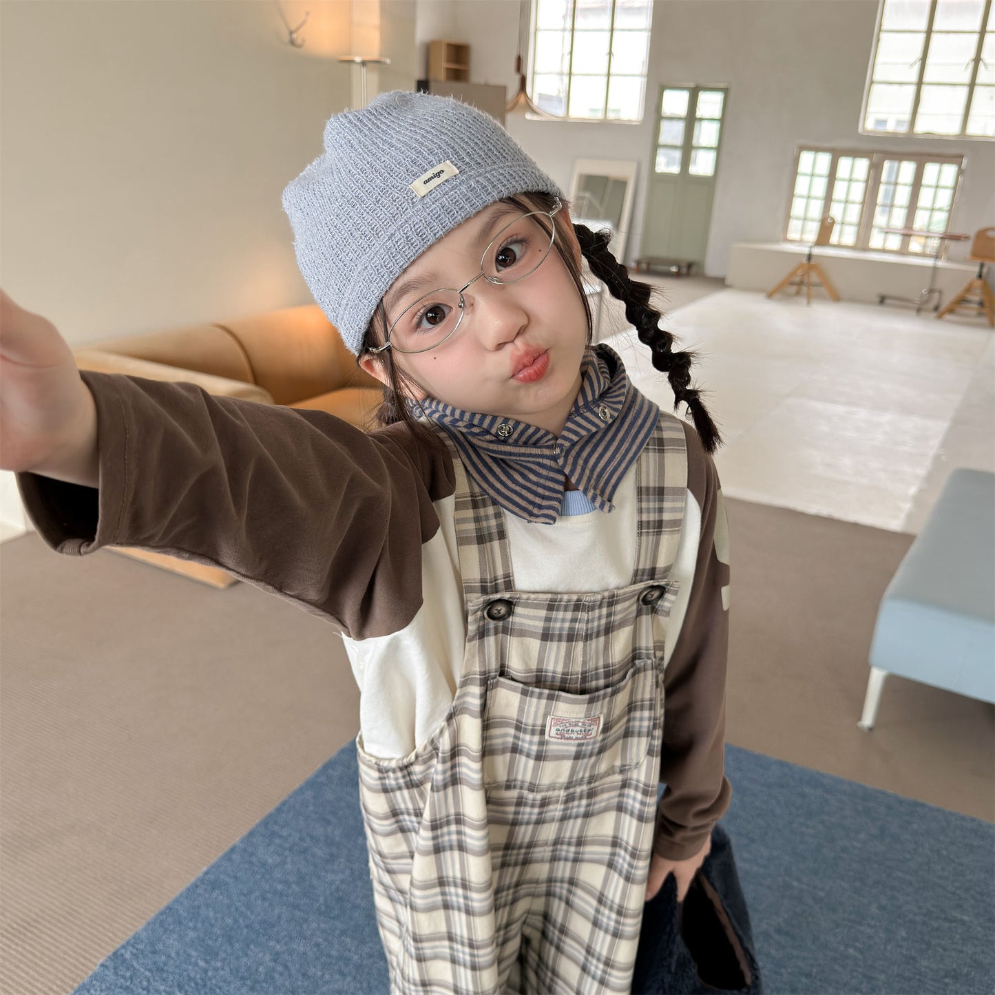 Kids' Polka Dot & Check Pocket Overalls [mh0014053]